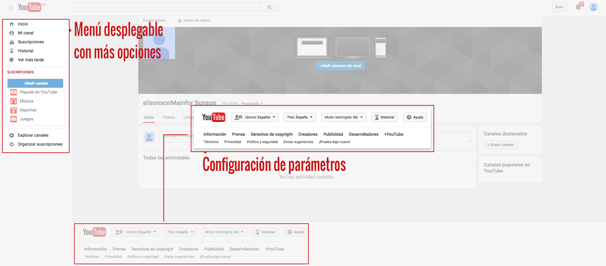 Configuración de parámetros de YouTube